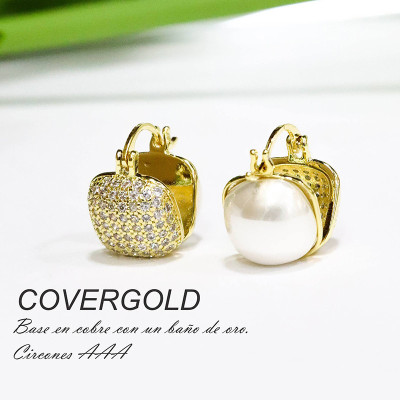 Aretes con circones y perla en covergold