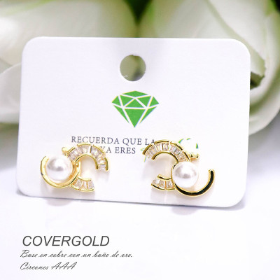 Aretes de circones y perla en covergold