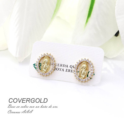 Aretes de la virgen de Guadalupe en covergold