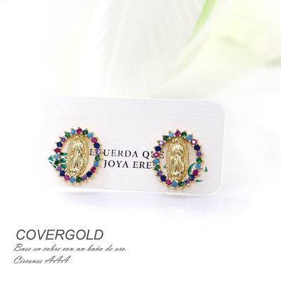 Aretes de la virgen de Guadalupe en covergold