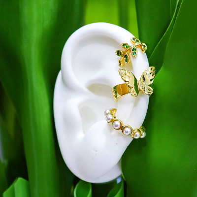 Set de earcuff en covergold con baño en Rodio