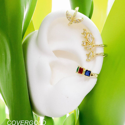 Set de earcuff en covergold con baño en Rodio