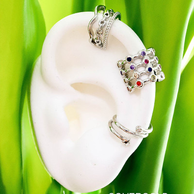 Set de earcuff en covergold con baño en Rodio