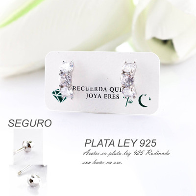 Aretes en plata ley 925 con baño en Rodio