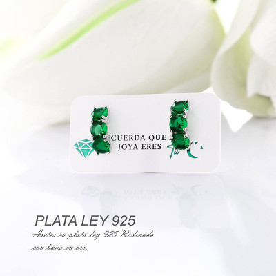 Aretes en plata ley 925 con baño en Rodio