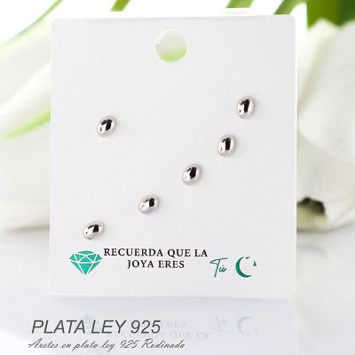 Aretes en plata ley 925 con baño en Rodio