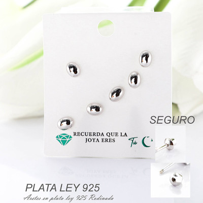 Aretes en plata ley 925 con baño en Rodio