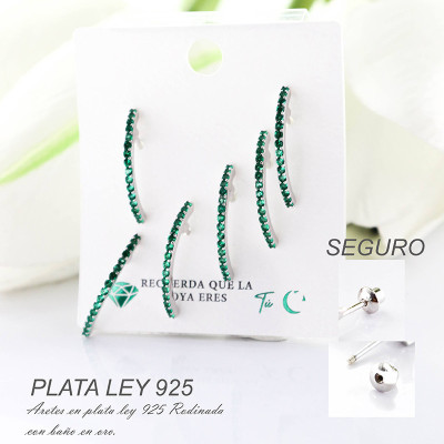 Aretes en plata ley 925 con baño en Rodio