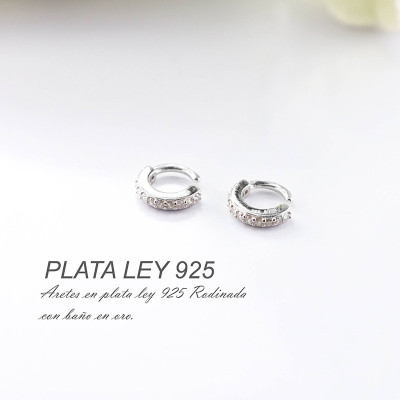 Aretes en plata ley 925 con baño en Rodio