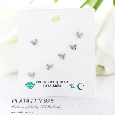 Aretes de corazón en plata ley 925 con baño en Rodio