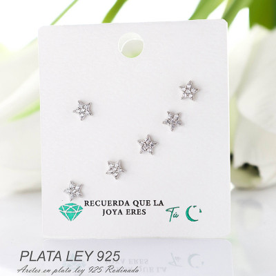 Aretes de estrella en plata ley 925 con baño en Rodio