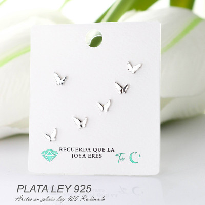 Aretes de mariposa en plata ley 925 con baño en Rodio