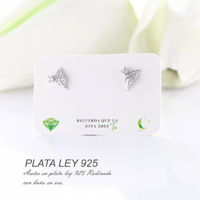 Aretes de hoja en plata ley 925 con baño en Rodio