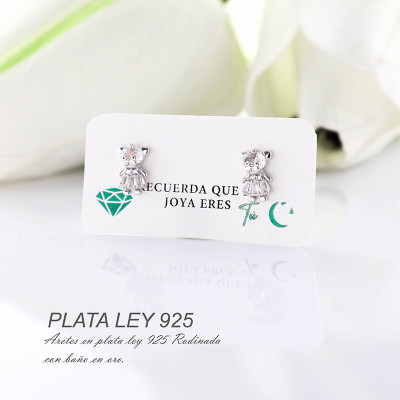 Aretes de oso en plata ley 925 con baño en Rodio