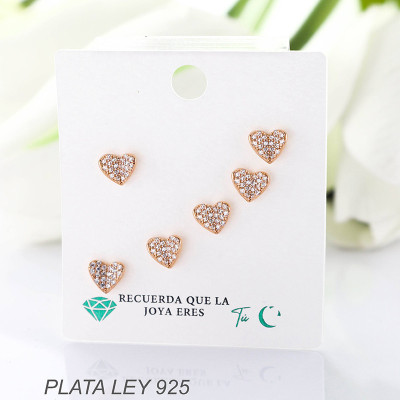 Aretes de corazón en plata ley 925 con baño en Rodio