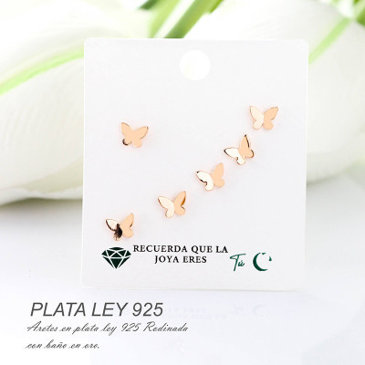 Aretes de mariposa en plata ley 925 con baño en Rodio