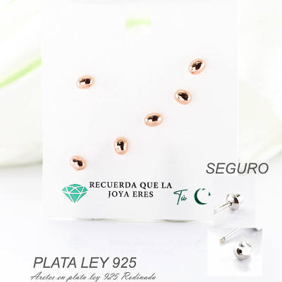 Aretes en plata ley 925 con baño en Rodio