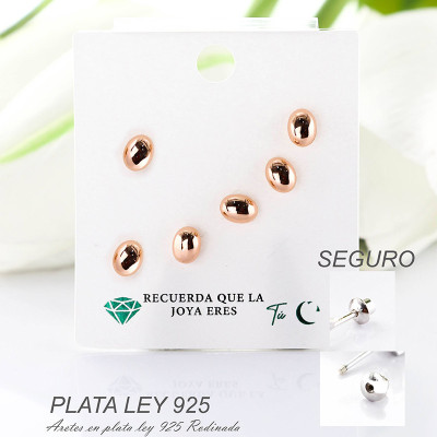 Aretes en plata ley 925 con baño en Rodio