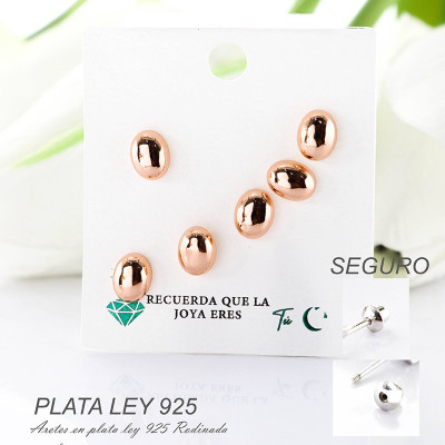 Aretes en plata ley 925 con baño en Rodio