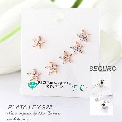 Aretes de flor en plata ley 925 con baño en Rodio
