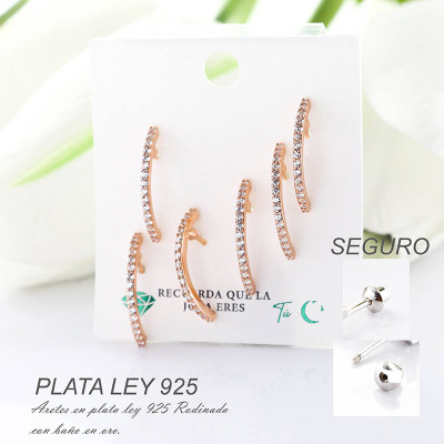 Aretes en plata ley 925 con baño en Rodio