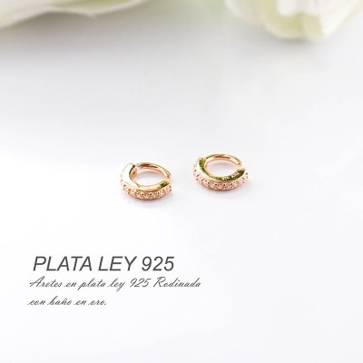 Aretes en plata ley 925 con baño en Rodio