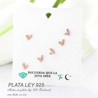 Aretes de corazón en plata ley 925 con baño en Rodio