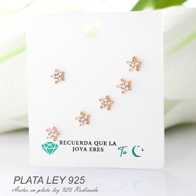 Aretes de estrella en plata ley 925 con baño en Rodio
