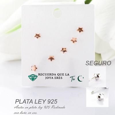 Aretes de estrella en plata ley 925 con baño en Rodio