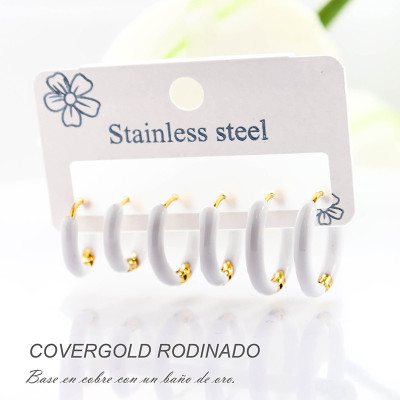 Set de 3 aretes en covergold con baño en Rodio