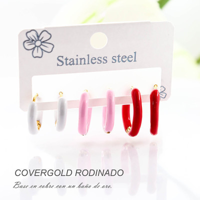 Set de 3 aretes en covergold con baño en Rodio
