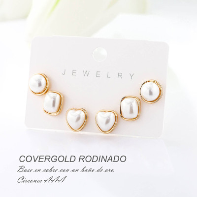 Set x 3 de aretes en covergold con baño en Rodio