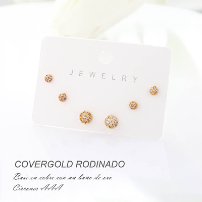Set x 3 de aretes en covergold con baño en Rodio