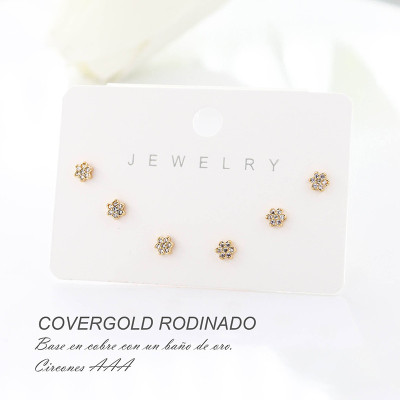 Set x 3 de aretes en covergold con baño en Rodio