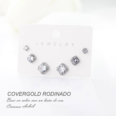 Set x 3 de aretes en covergold con baño en Rodio