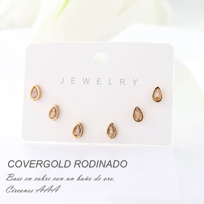 Set x 3 de aretes en covergold con baño en Rodio