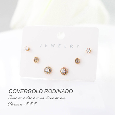 Set x 3 de aretes en covergold con baño en Rodio