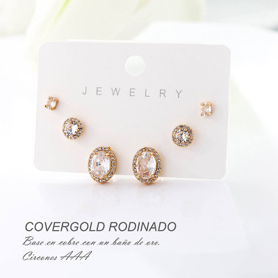Set x 3 de aretes en covergold con baño en Rodio