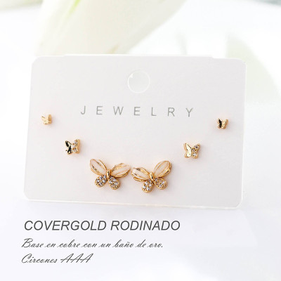 Set x 3 de aretes en covergold con baño en Rodio
