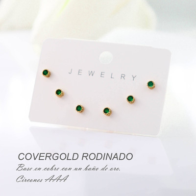 Set x 3 de aretes en covergold con baño en Rodio
