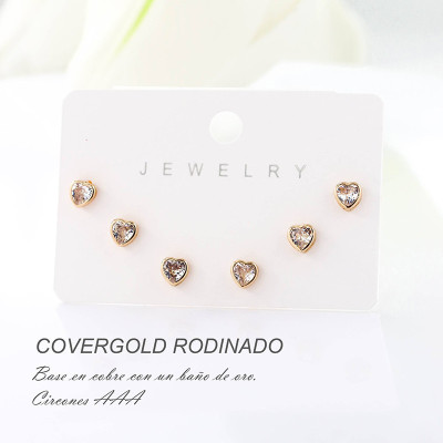 Set x 3 de aretes en covergold con baño en Rodio