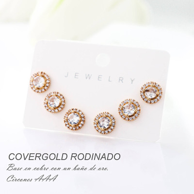 Set x 3 de aretes en covergold con baño en Rodio