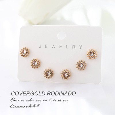 Set x 3 de aretes en covergold con baño en Rodio