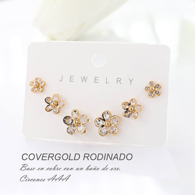 Set x 3 de aretes en covergold con baño en Rodio