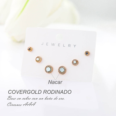 Set x 3 de aretes en covergold con baño en Rodio