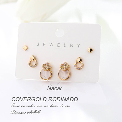 Set x 3 de aretes en covergold con baño en Rodio