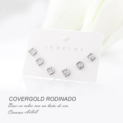 Set x 3 de aretes en covergold con baño en Rodio