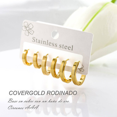 Set x 3 de candongas en covergold con baño en Rodio