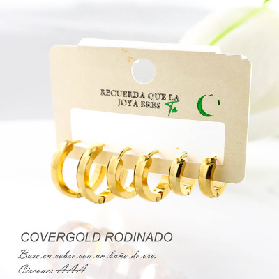 Set x 3 de candongas en covergold con baño en Rodio