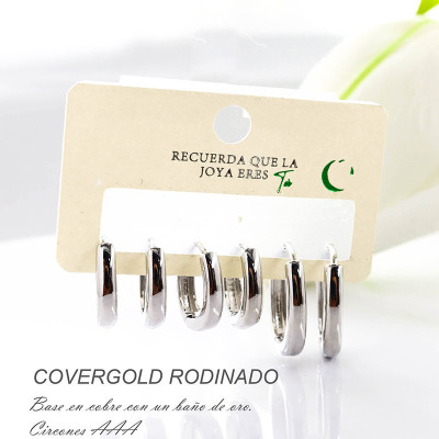 Set x 3 de candongas en covergold con baño en Rodio